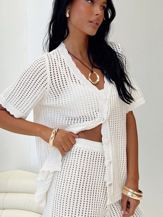 Princess Polly Tops - Princess Polly Beach Day Cream Open-Knit Button Front Cardigan